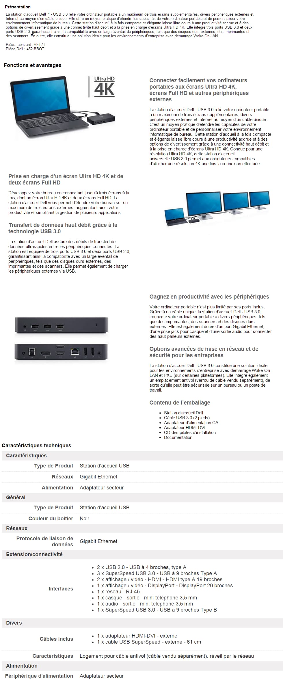Station d’accueil Dell - USB 3.0 Ultra HD Triple Video (D3100)