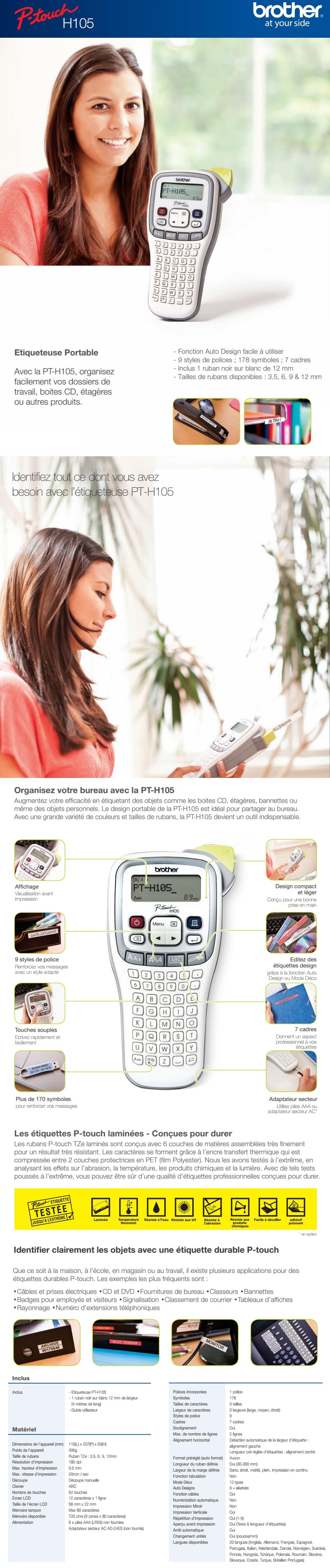 Etiqueteuse Brother portable PT-H105 pour une utilisation personnelle et professionnelle