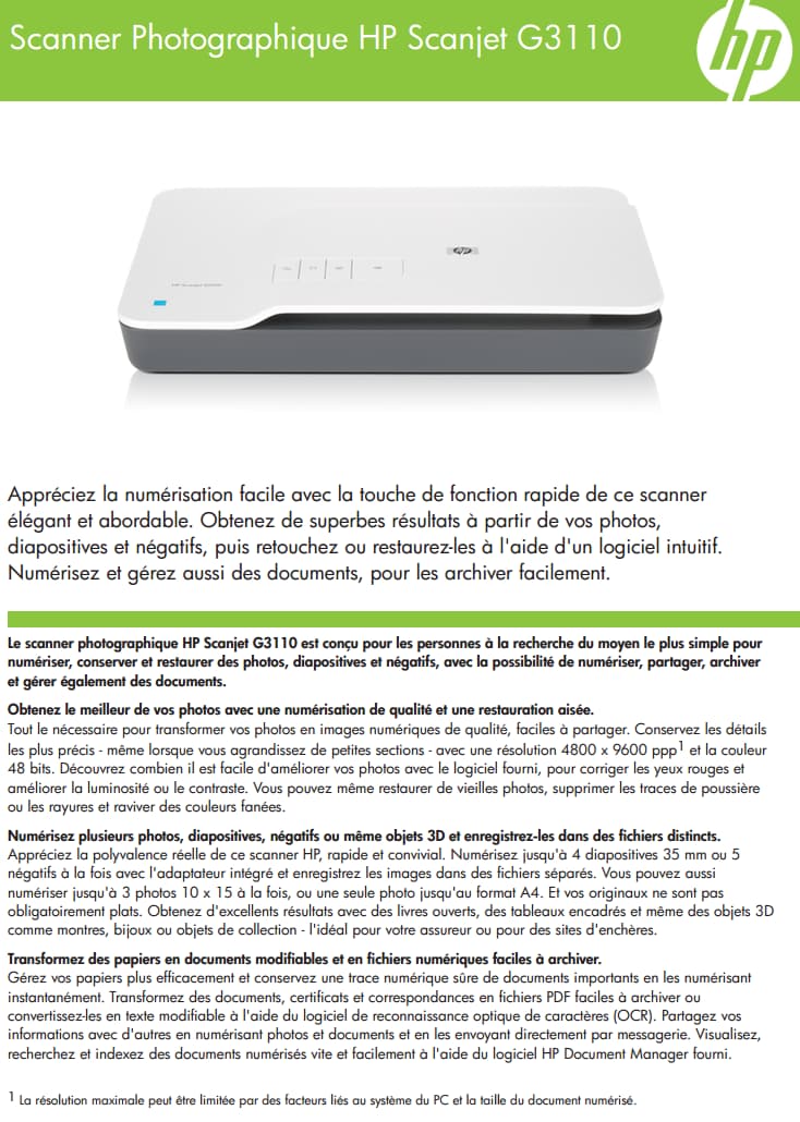 Scanner Photographique HP Scanjet G3110 (L2698A)