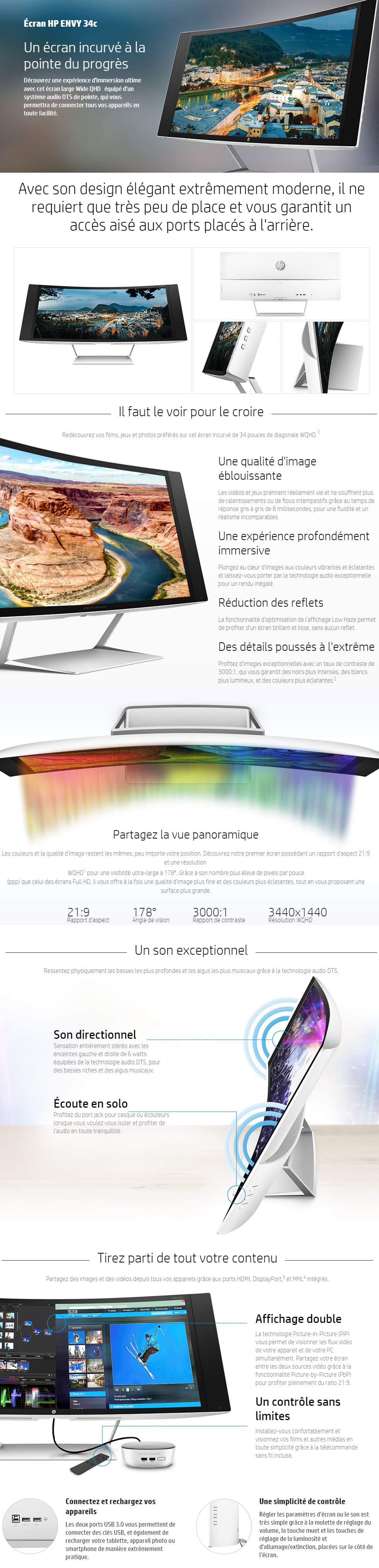 Ecran incurvé multimédia HP ENVY 34c de 86.36 cm (34 pouces) (K1U85AA)