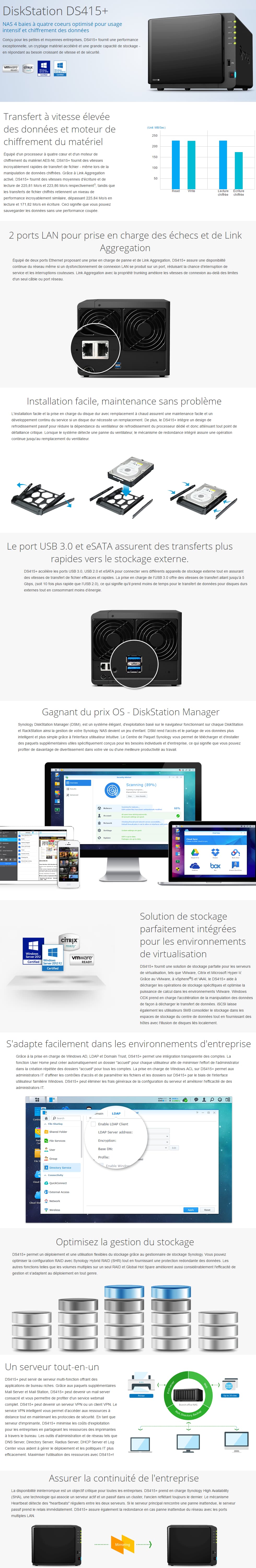 Serveur de Stockage en réseau NAS 4 baies Externe SYNOLOGY DiskStation DS415+