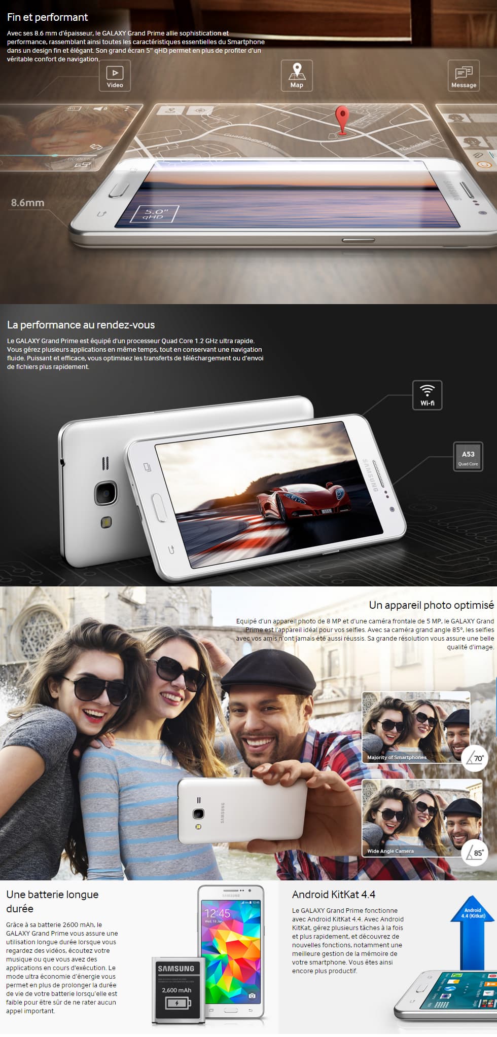 Smartphone 4G Samsung Galaxy Grand Prime - 5" avec 8 GB stockage