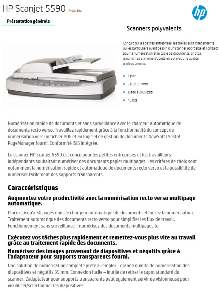 Scanner A4 à plat numérique HP Scanjet 5590 (L1910A)