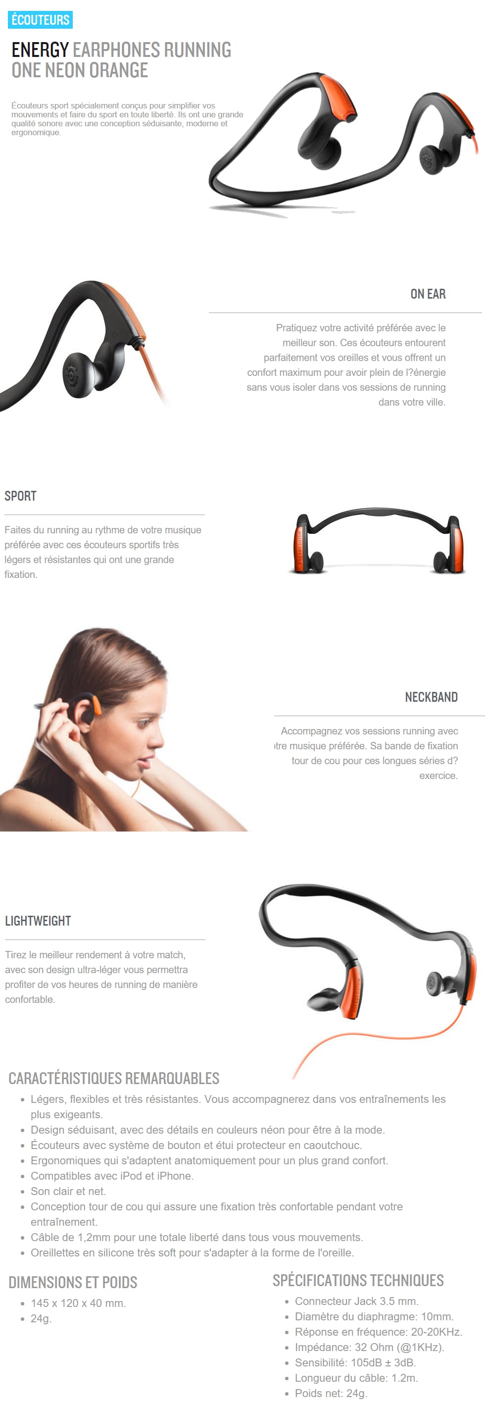 Écouteurs sport Energy Sistem Running One Neon Orange
