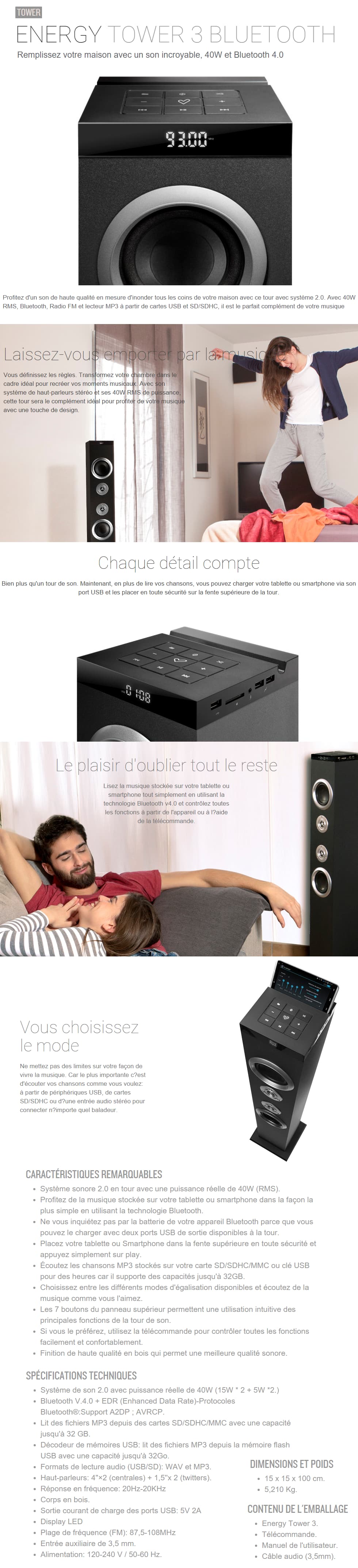 Energy Sistem Tower 3 Bluetooth (RMS: 40W, USB/SD, Line-in and FM)