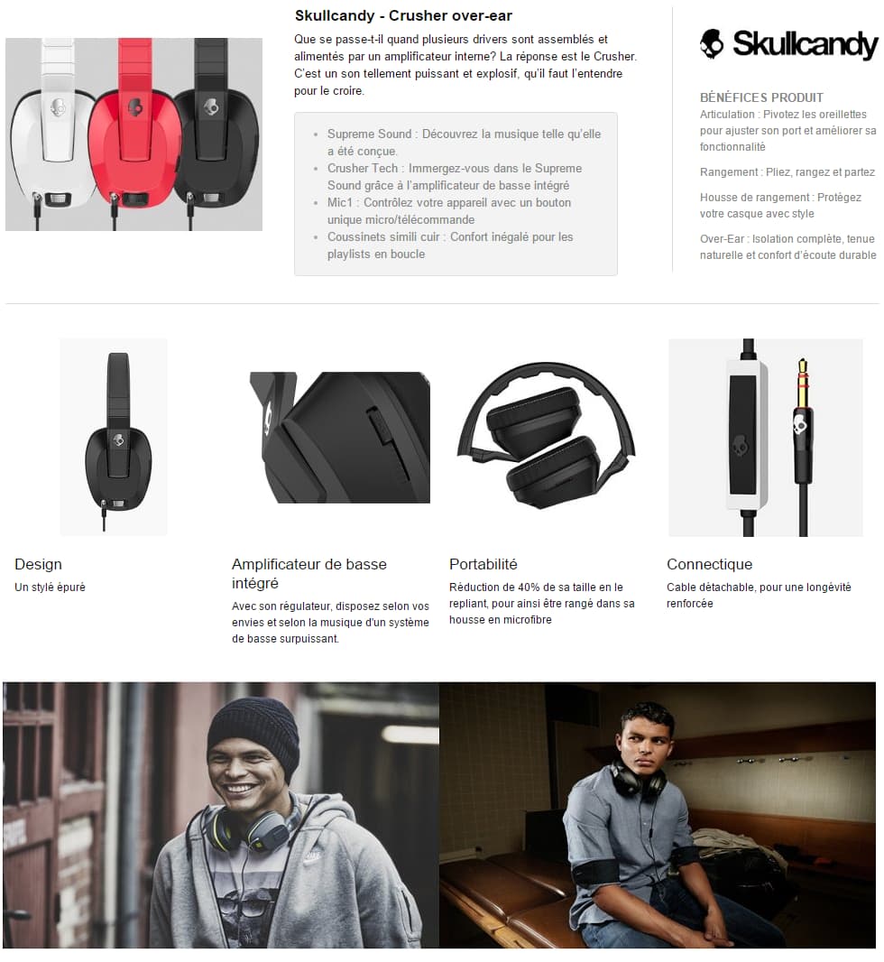 Casque Skullcandy Crusher stéréo avec Micro Noir (Jack 3,5mm)
