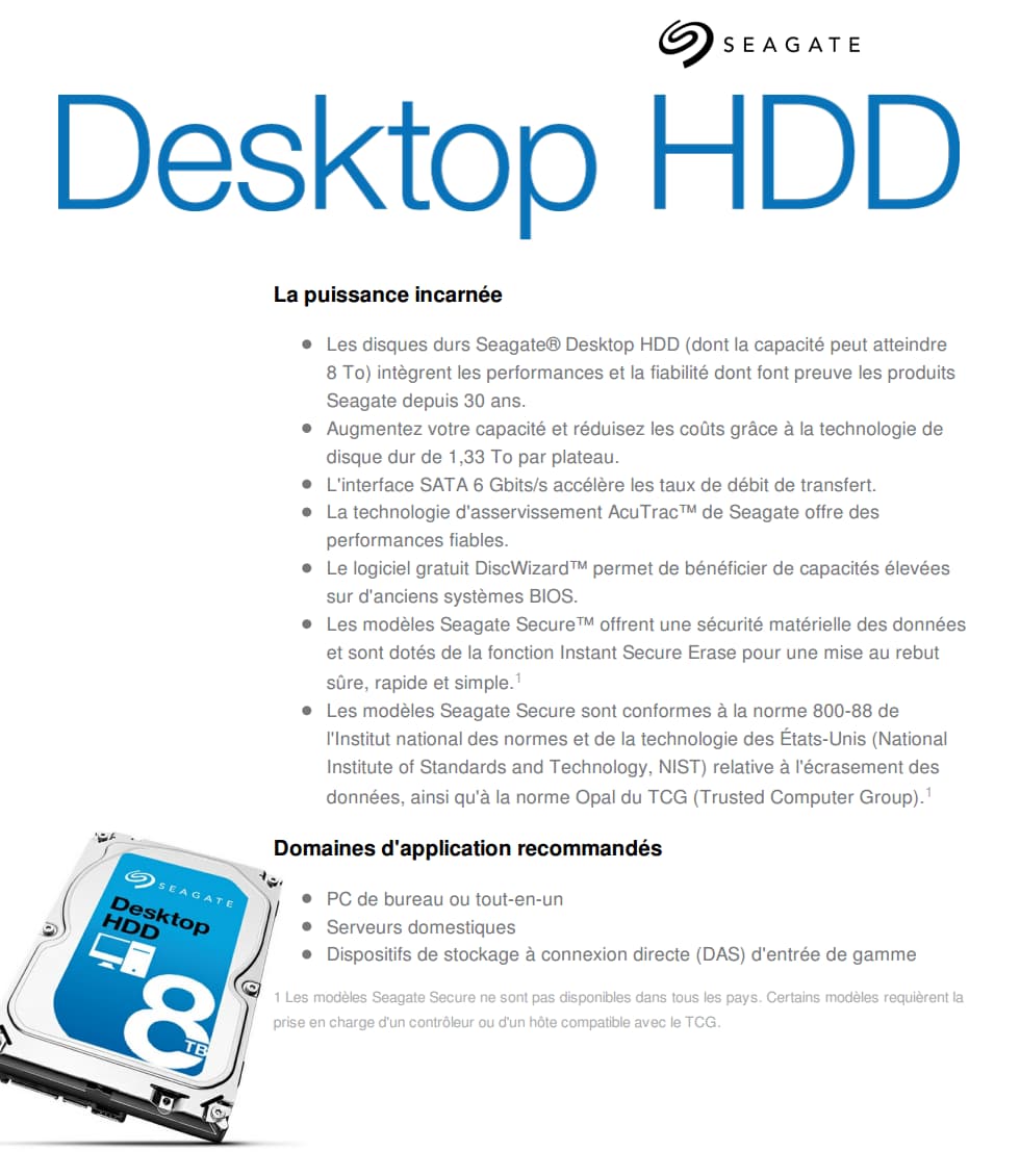 Disque dur interne 3,5" Seagate Desktop HDD.15 - 4 TB 5900 tr/min SATA 6 Gbits/s