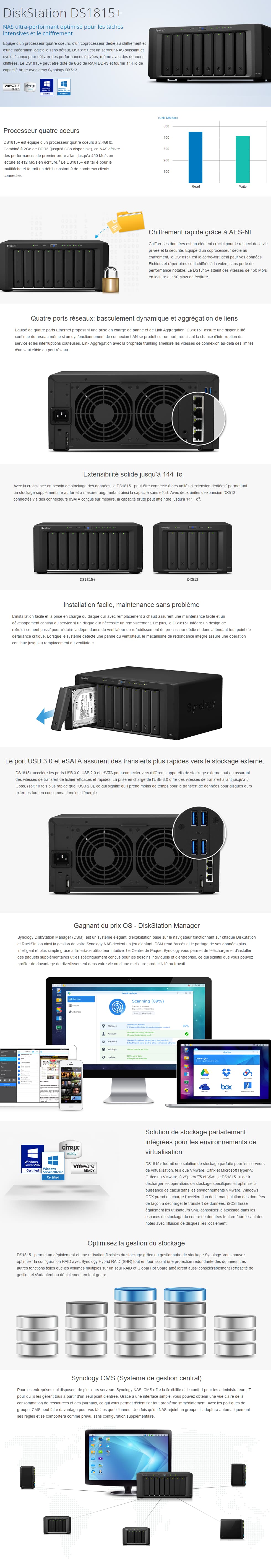 Serveur NAS ultra-performant à 8 baies Synology DiskStation DS1815+