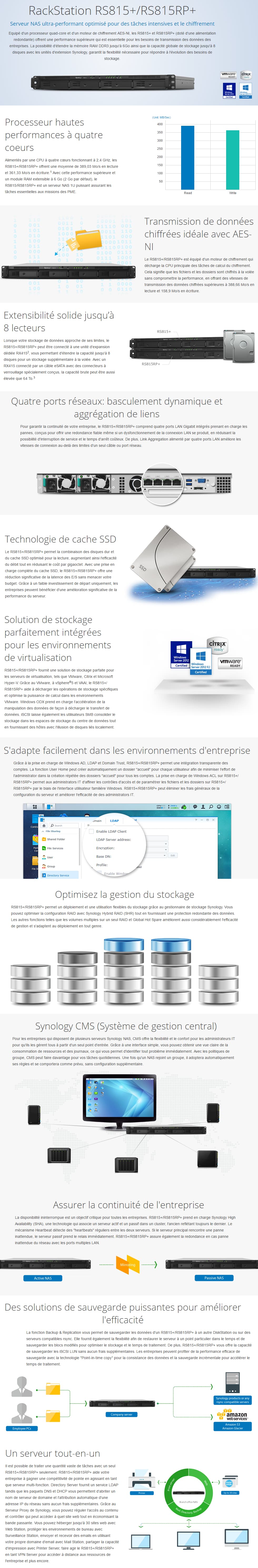 Serveur NAS 4 baies hautes performances évolutif Synology RackStation RS815+