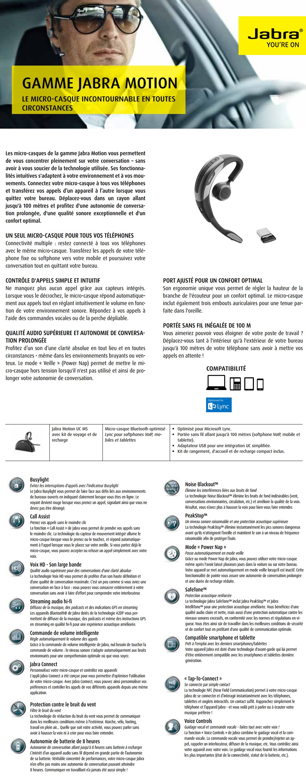 Oreillette bluetooth Jabra Motion UC MS avec kit de voyage et de recharge