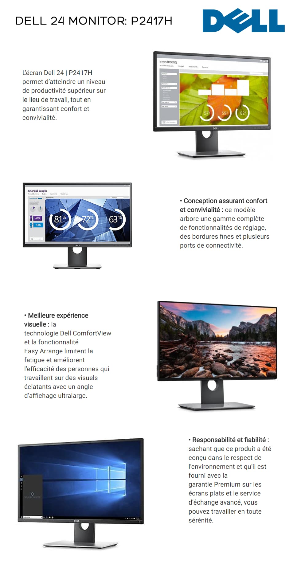 Écran 23,8" Full HD Dell P2417H (P2417H-3Y)