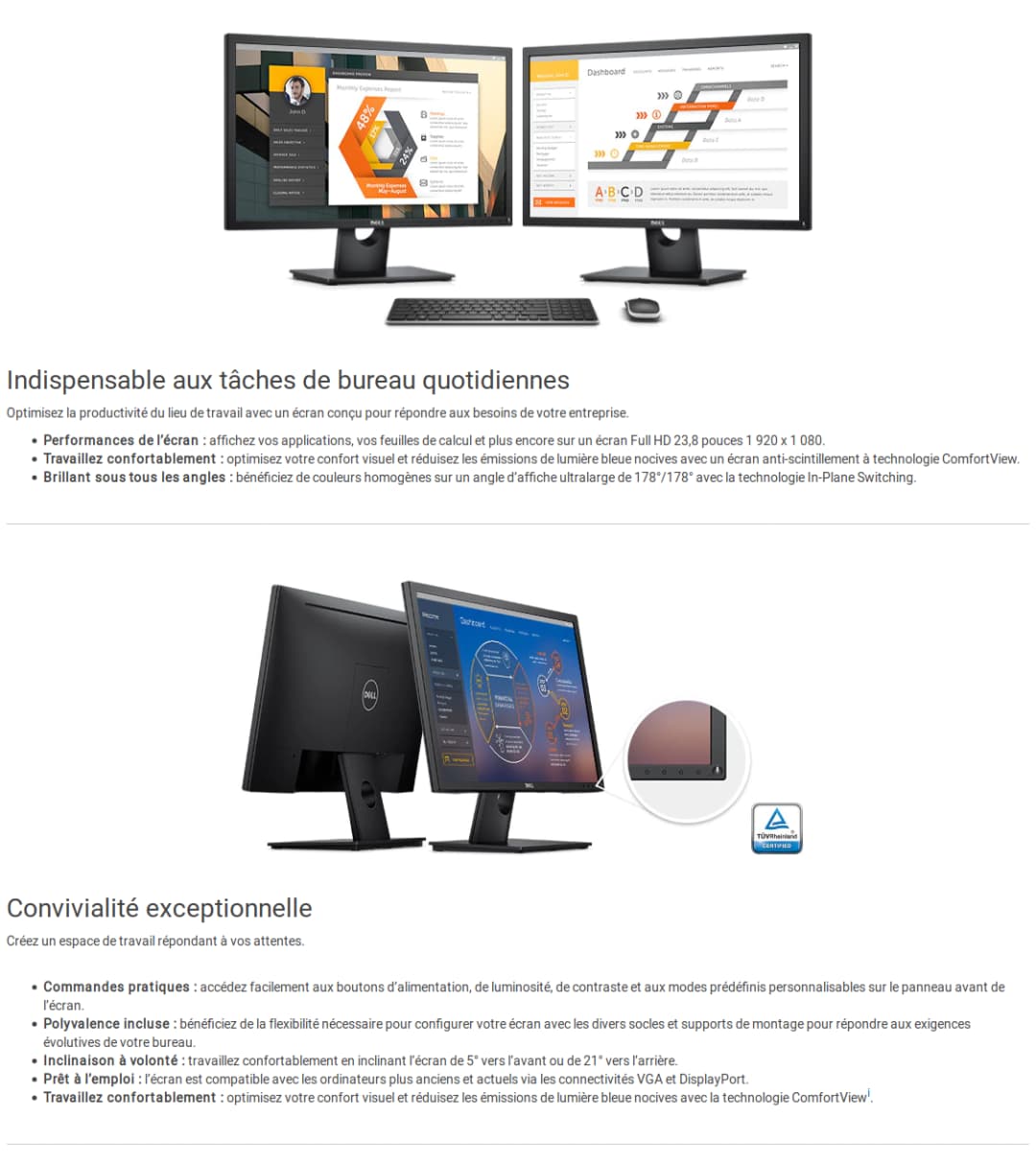 Écran 23,8" Full HD Dell E2417H (E2417H-3Y)