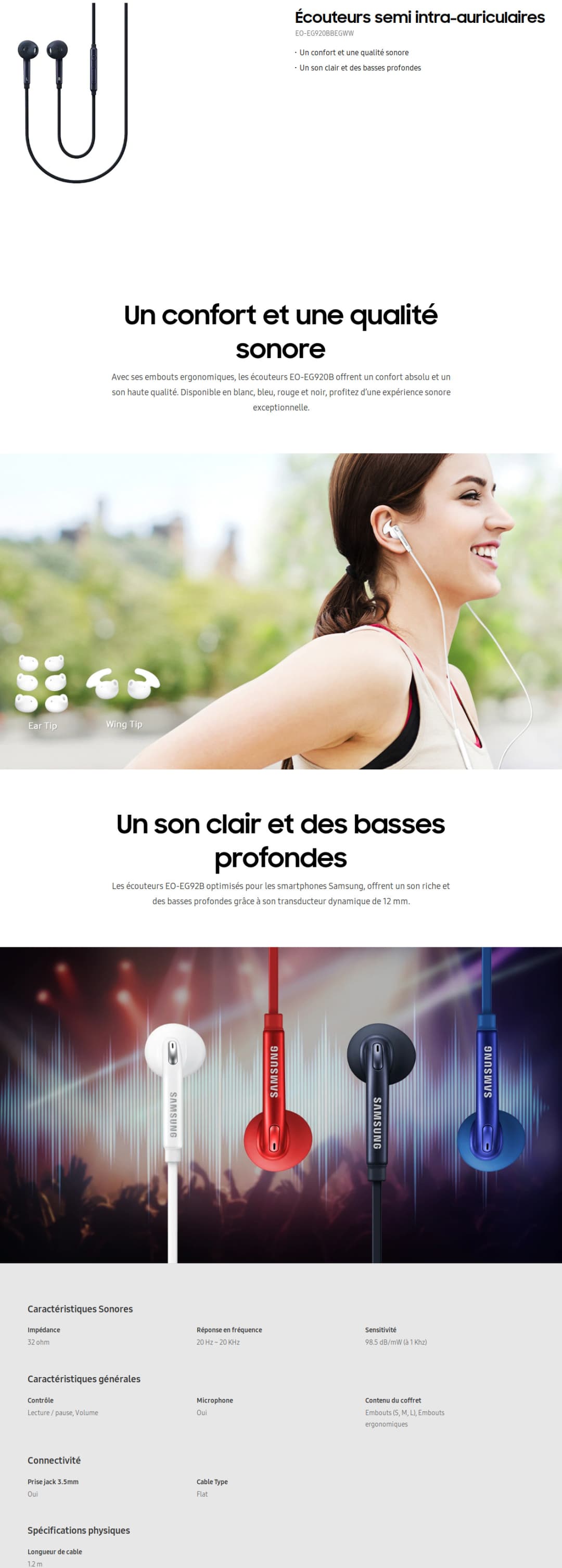 Écouteurs intra-auriculaire stéréo Samsung EO-EG920