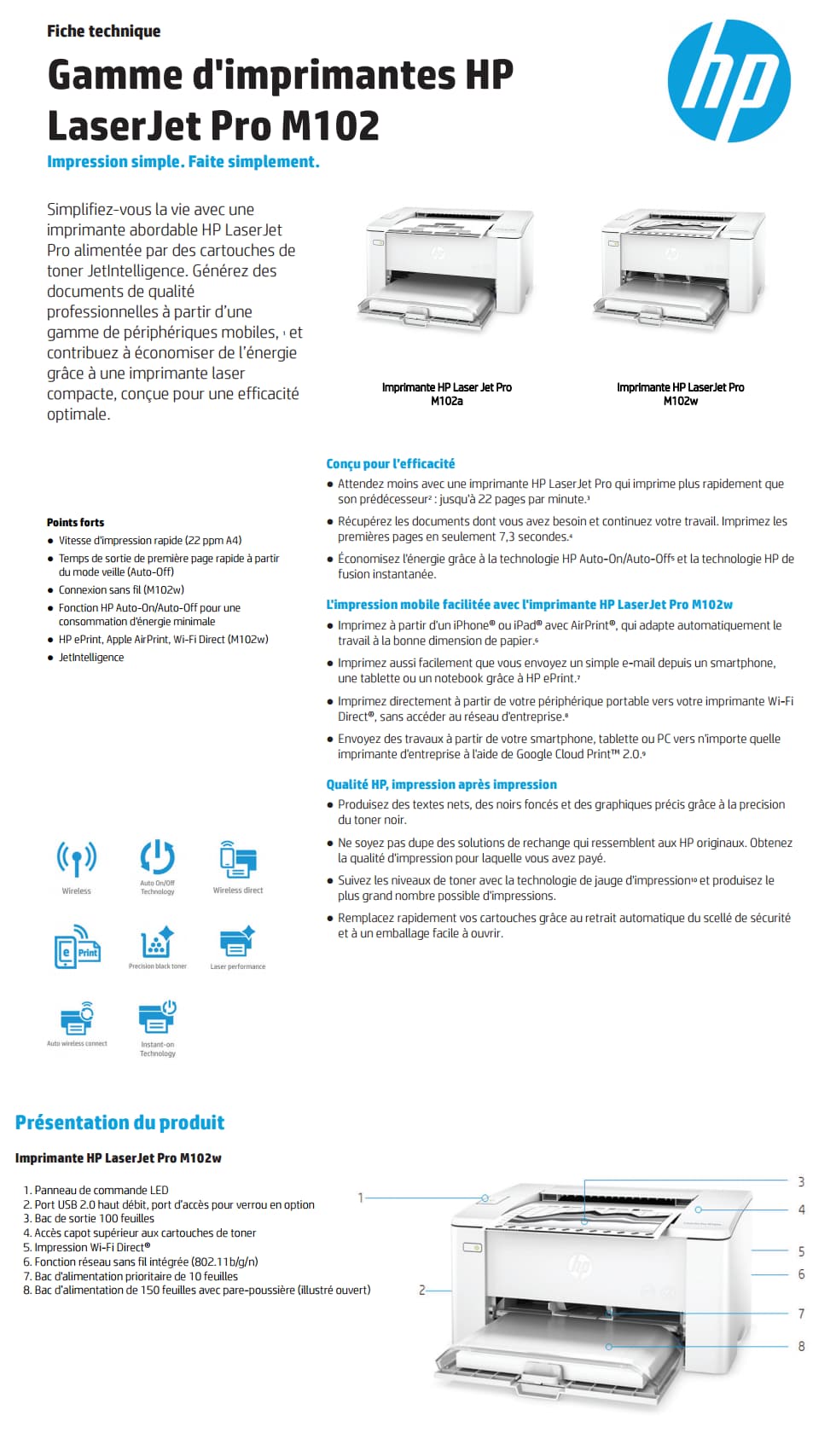 Imprimante Laser Monochrome HP LaserJet Pro M102a (G3Q34A)