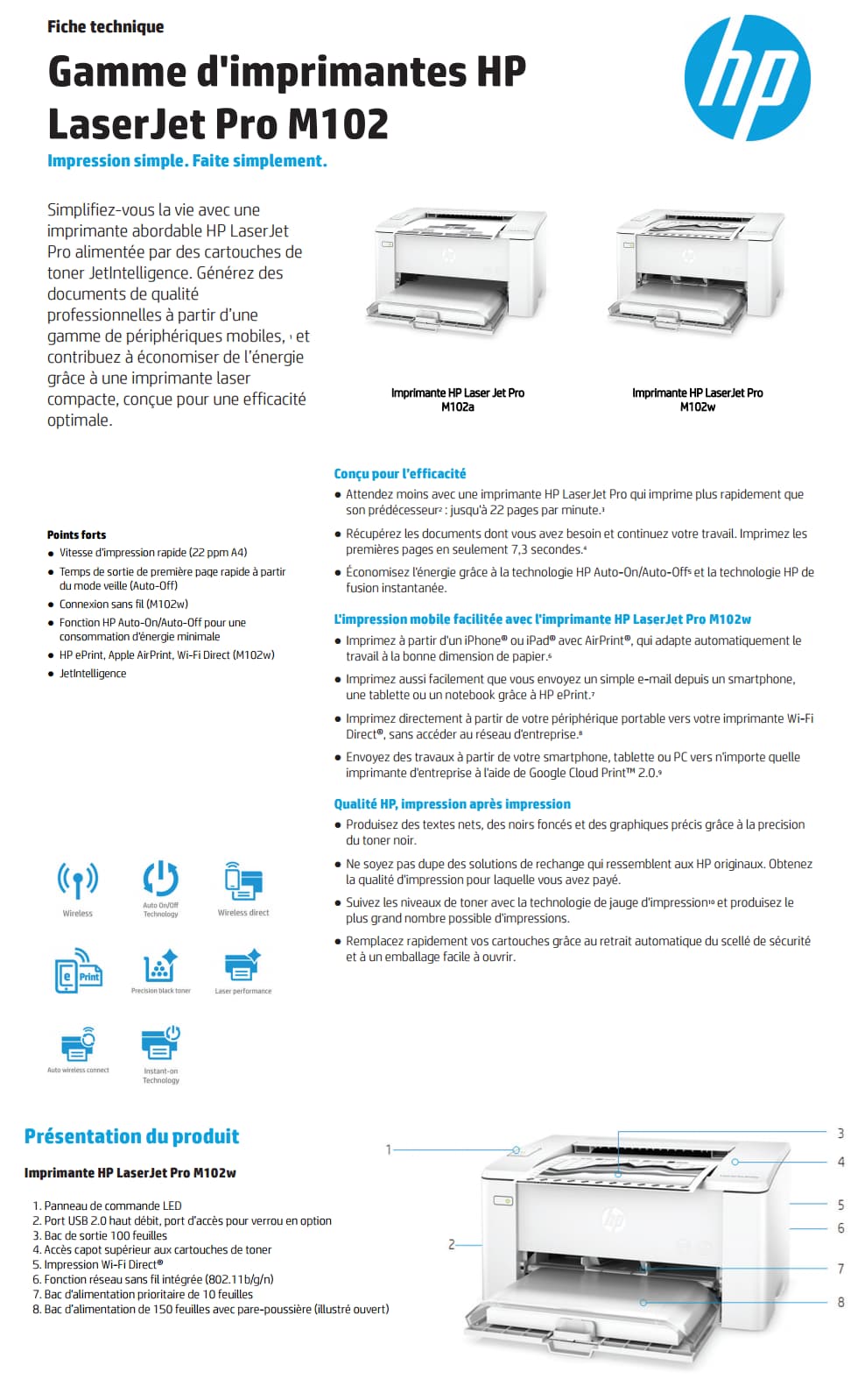 Imprimante Laser Monochrome HP LaserJet Pro M102w (G3Q35A)