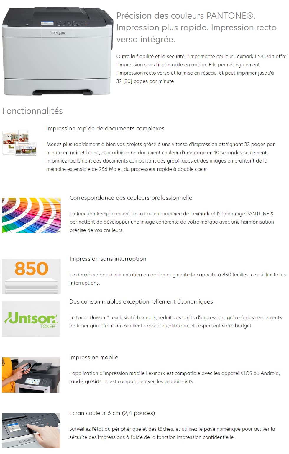 Imprimante Laser Couleur Lexmark CS417dn (28DC070)