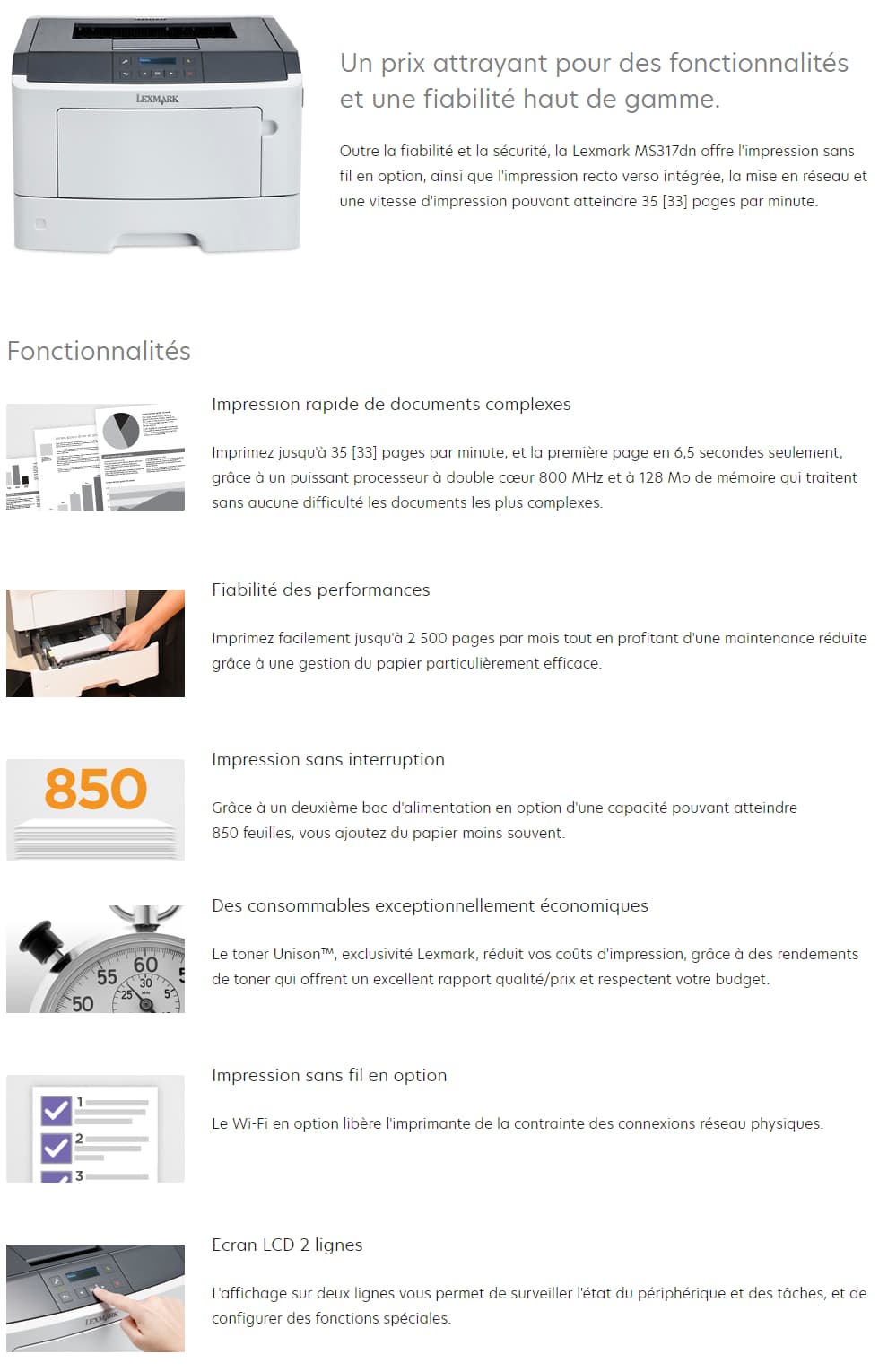 Imprimante Laser Monochrome Lexmark MS317dn (35SC080)