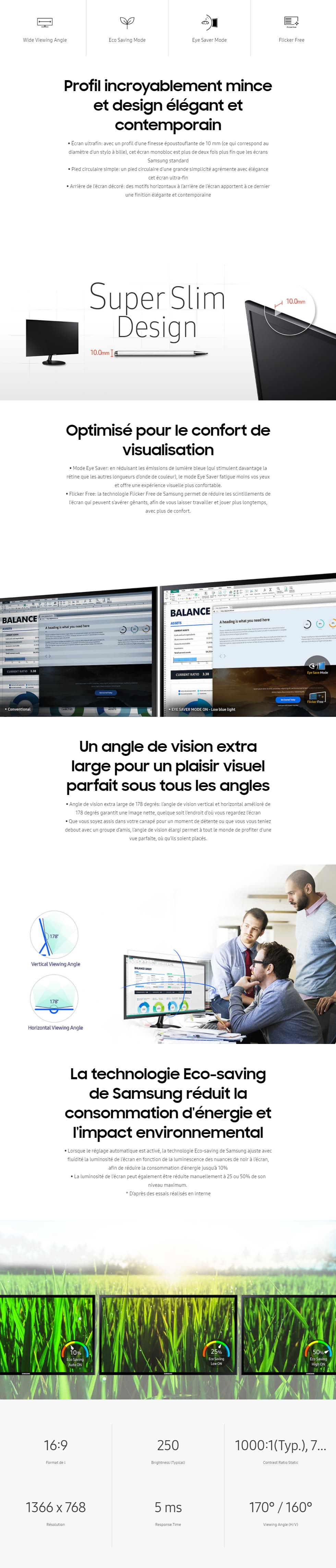 Moniteur Samsung 19 pouces Flat Série 3 (LS19F355HNMXZN)