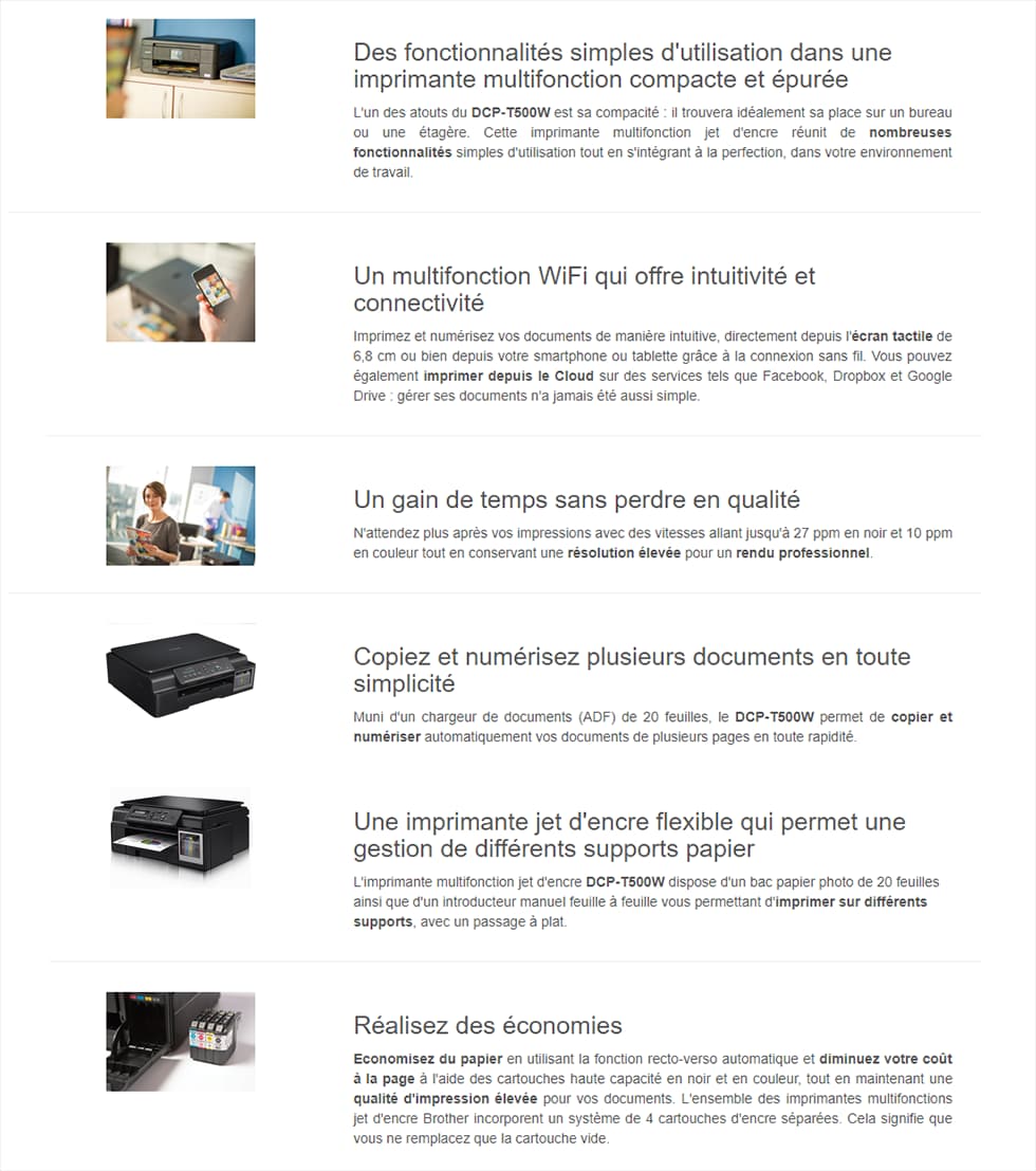 Imprimante multifonction à réservoirs rechargeables Brother DCPT500W