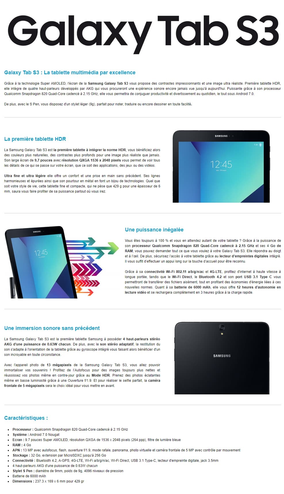 Tablette Samsung Galaxy Tab S3 9.7"