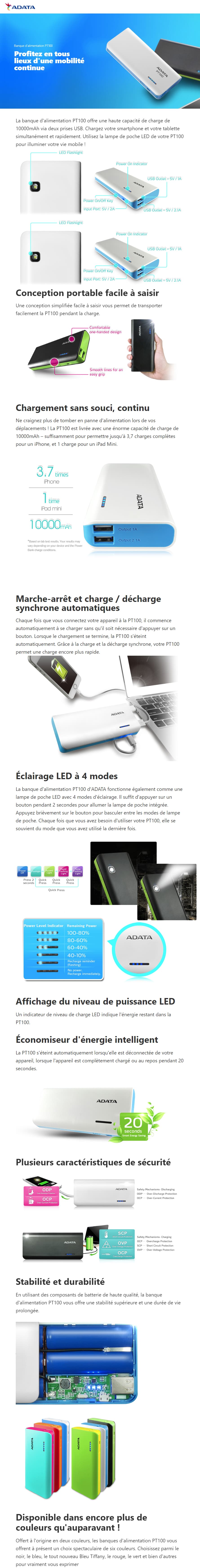 Banque d'alimentation ADATA PT100 10000mAh (PT100)