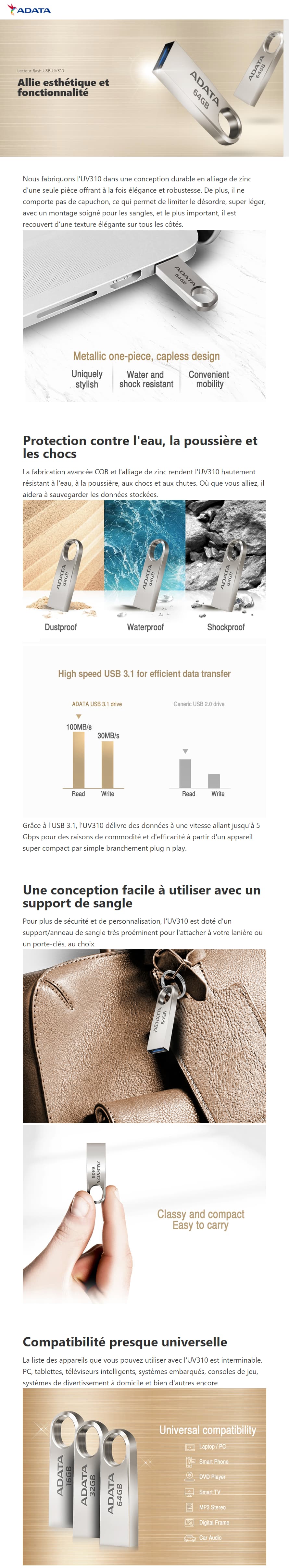 Lecteur Flash USB ADATA UV310