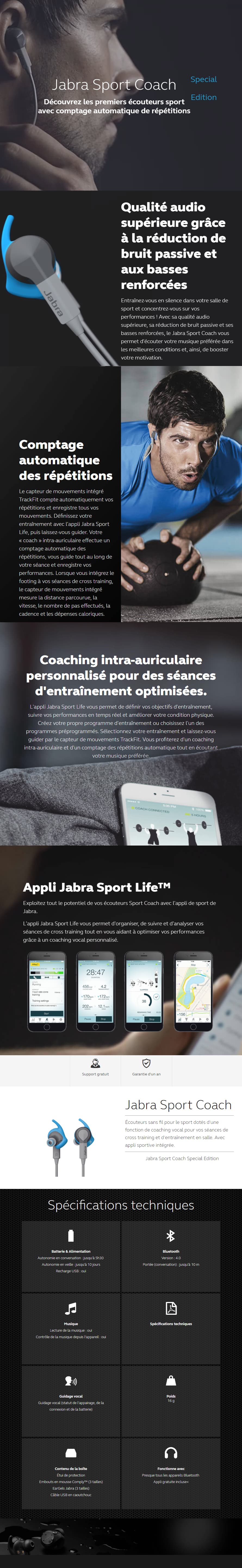Écouteurs Jabra Sport Coach - Casque et Micro (100-97500001-60)