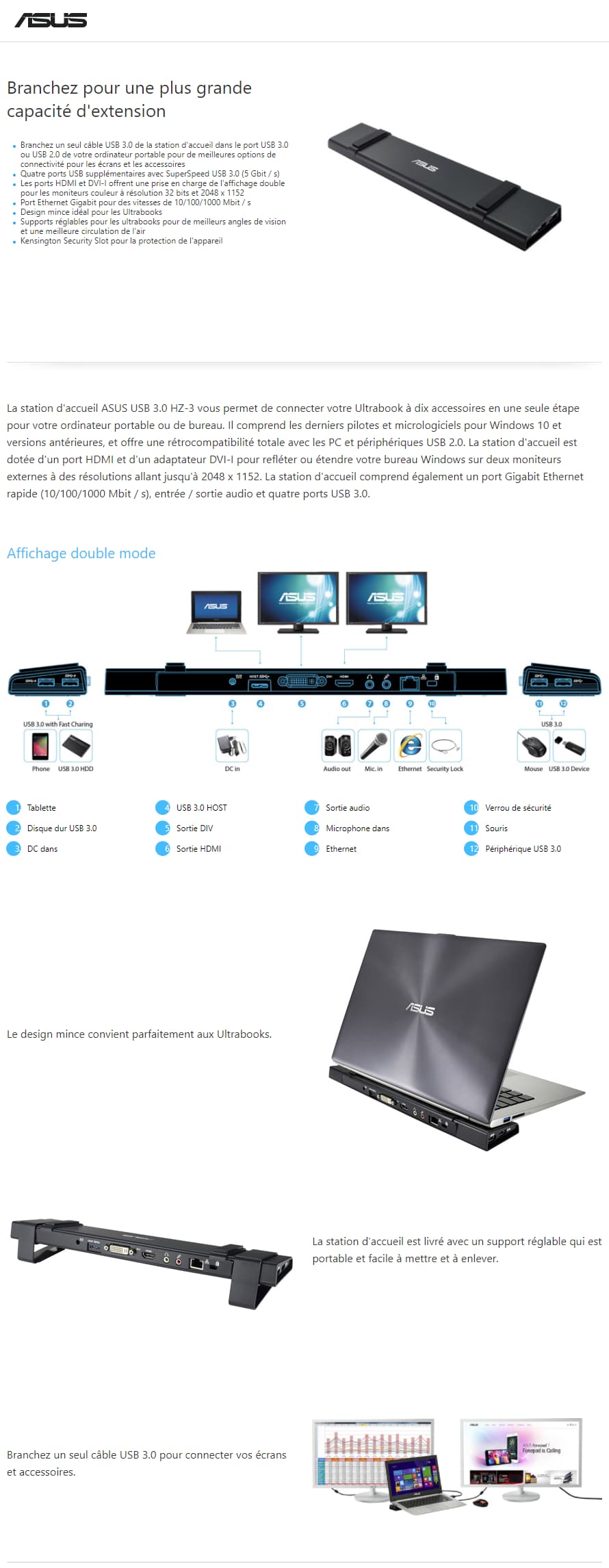 Station d'accueil ASUS PRO USB 3.0 HZ-3 (90XB026N-BDS000)