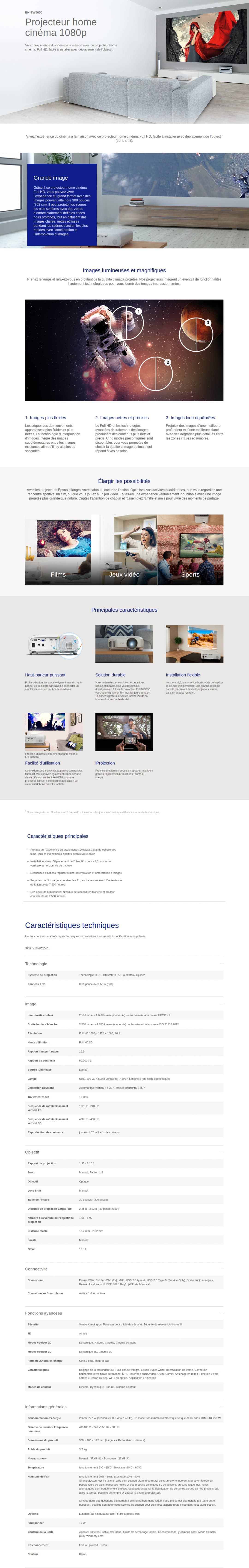 Epson EH-TW5650 Vidéoprojecteur home cinéma Full HD(1920 x 1080) 3D (V11H852040)