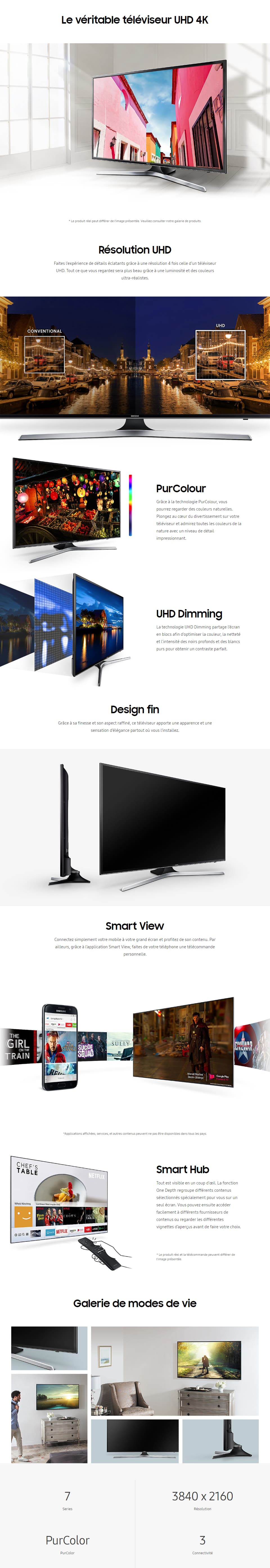 Smart TV Samsung à écran plat UHD 4K 43" MU7000 série 7 (UA43MU7000WXMV)