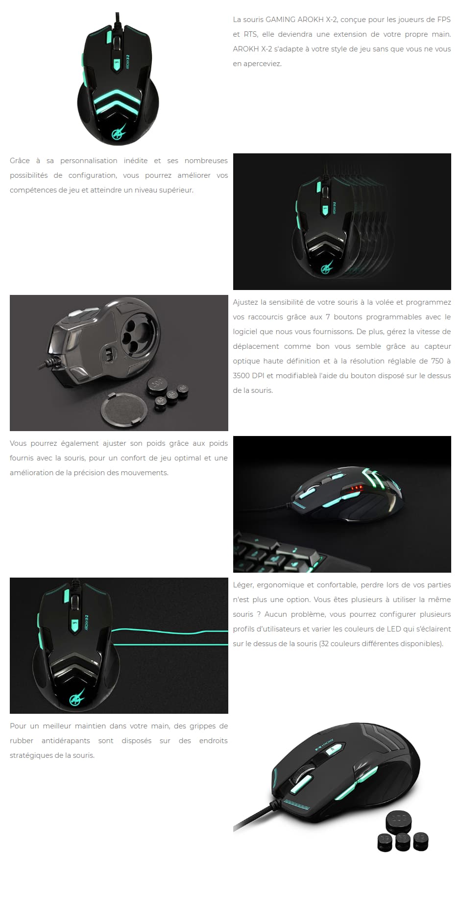 Souris Gaming PortDesigns - AROKH X-2 Optique 7 boutons 3500 DPI (901401)