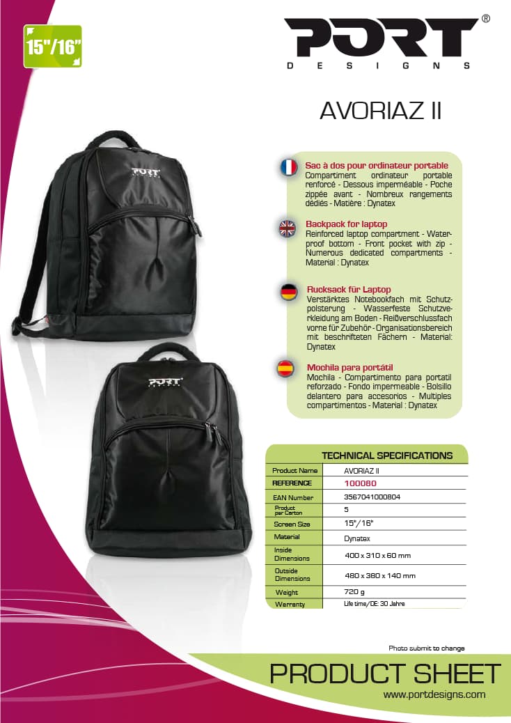 Sac à dos AVORIAZ II Backpack 16'' Noir - Port Designs