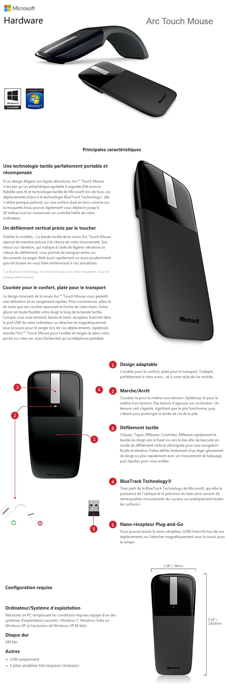Souris Microsoft notebook sans fil - Arc Touch Mouse