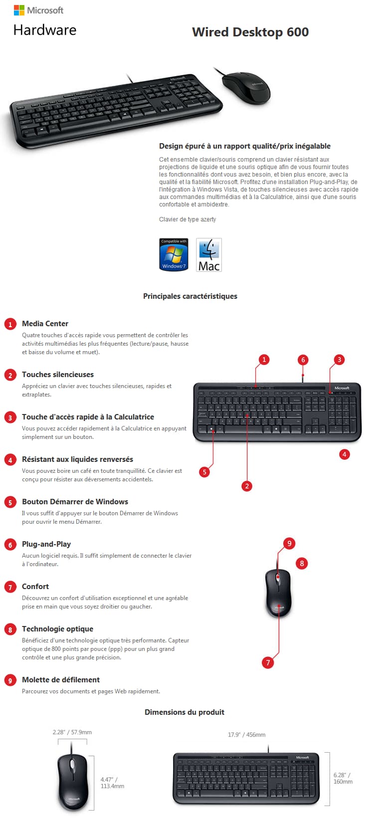Clavier et souris Microsoft Wired Desktop 600