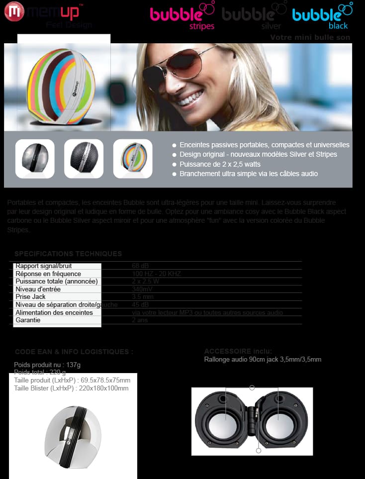 Memup Bubble Enceinte portable pour PC Argent