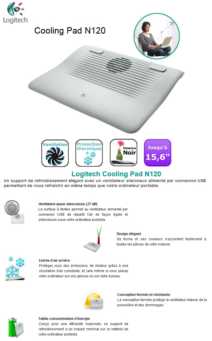 Logitech Cooling Pad N120 - Support ventilé pour ordinateur portable