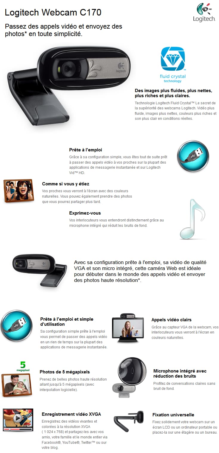 Logitech Webcam C170 Noir