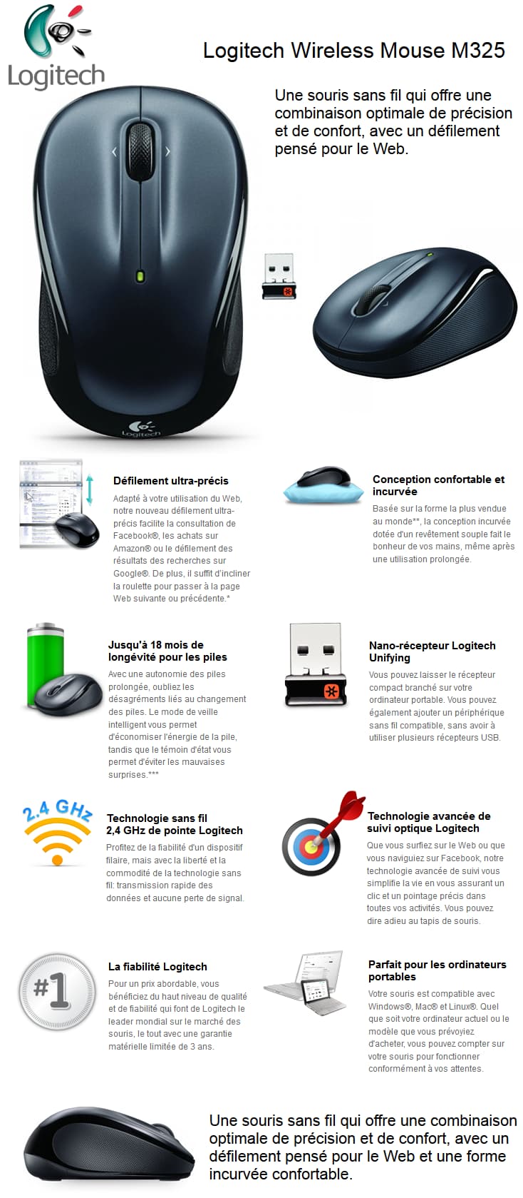 Souris Logitech Wireless Mouse M325