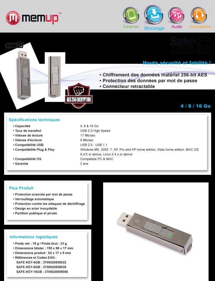 Clé USB Memup Safe Key : Haute Sécurité et fiabilité