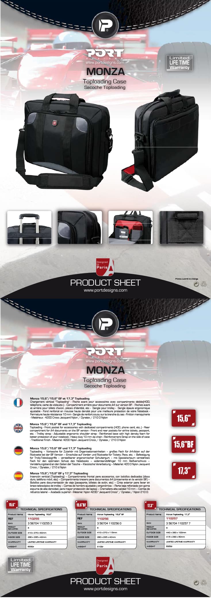 Sacoche MONZA Top Loading 15,6" - Port Designs