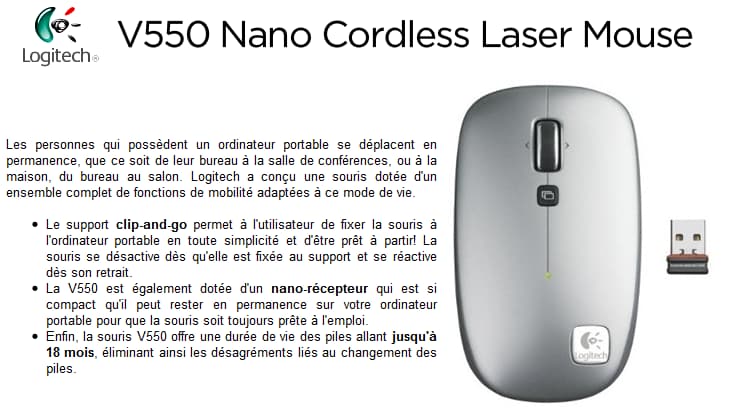 Logitech V550 Nano Cordless Laser Mouse
