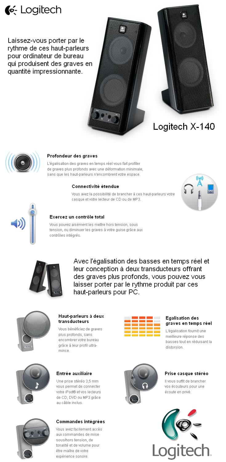 Logitech X-140 Haut-parleurs - stéréo 2.0 - 5 Watts - Jack 3,5mm