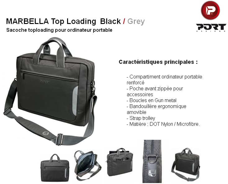 Sacoche MARBELLA Top Loading Silver-Grey pour PC 15,6" - Port Designs