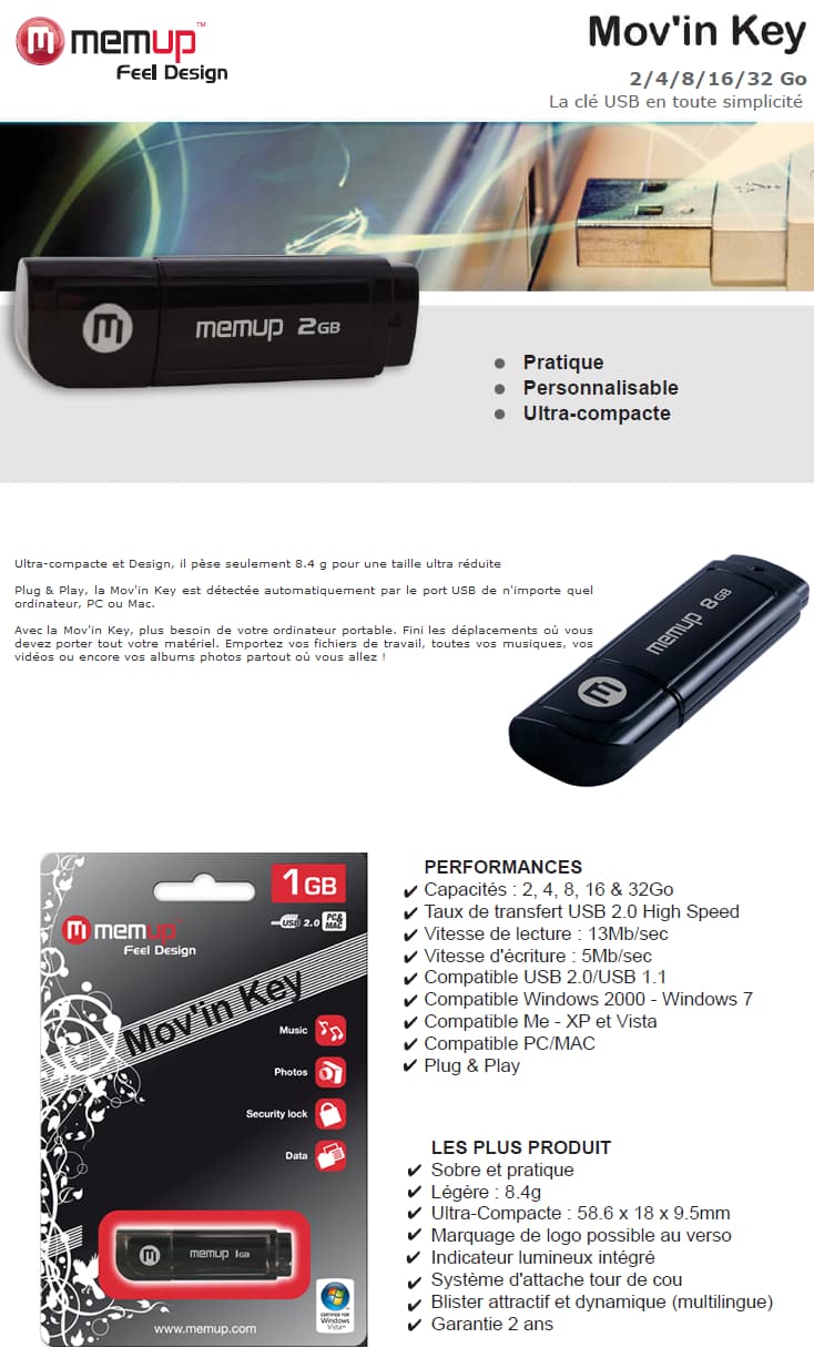 Clé USB Memup Mov'in Key - 4 /8 GB