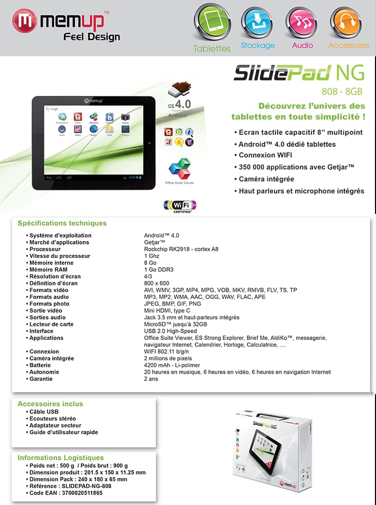 Memup tablette SlidePad NG 808
