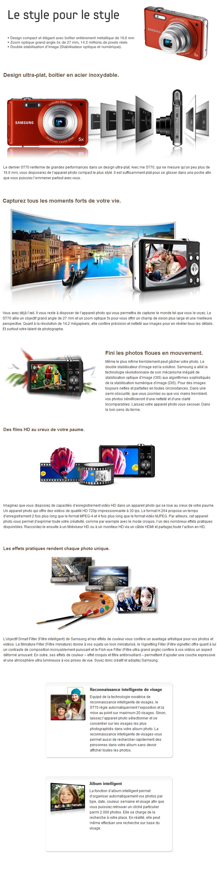 Appareil photo numérique Samsung ST70 - 14.2 MP/5x