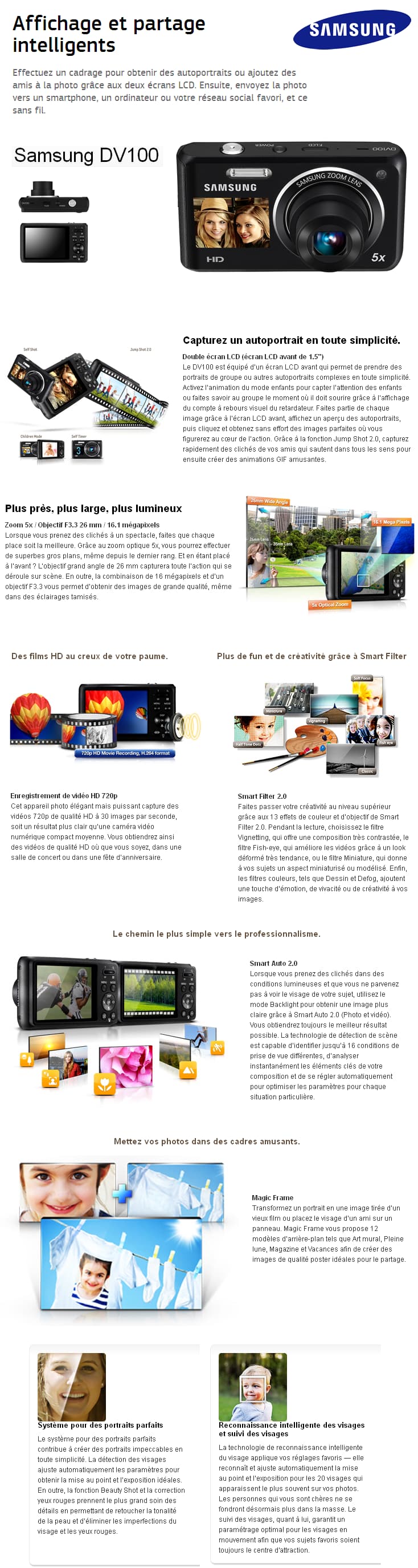 Appareil photo Samsung DV100 - 16MP/5X (EC-DV100ZDDBME) + Etui et Carte SD 4G offerts