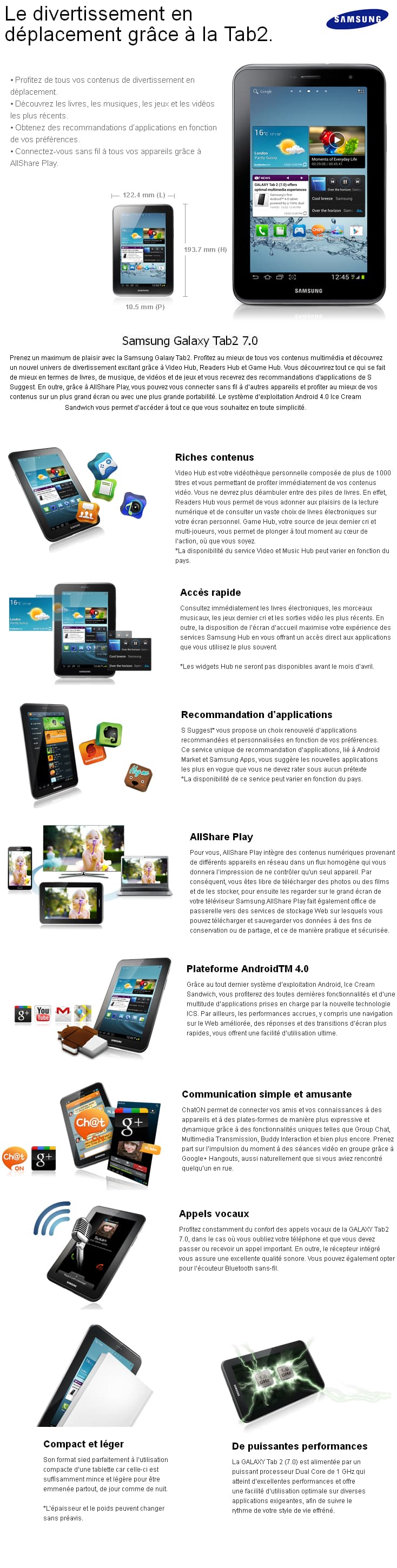 Tablette 3G Wi-Fi Samsung Galaxy Tab 2 (7.0) - 16 GB
