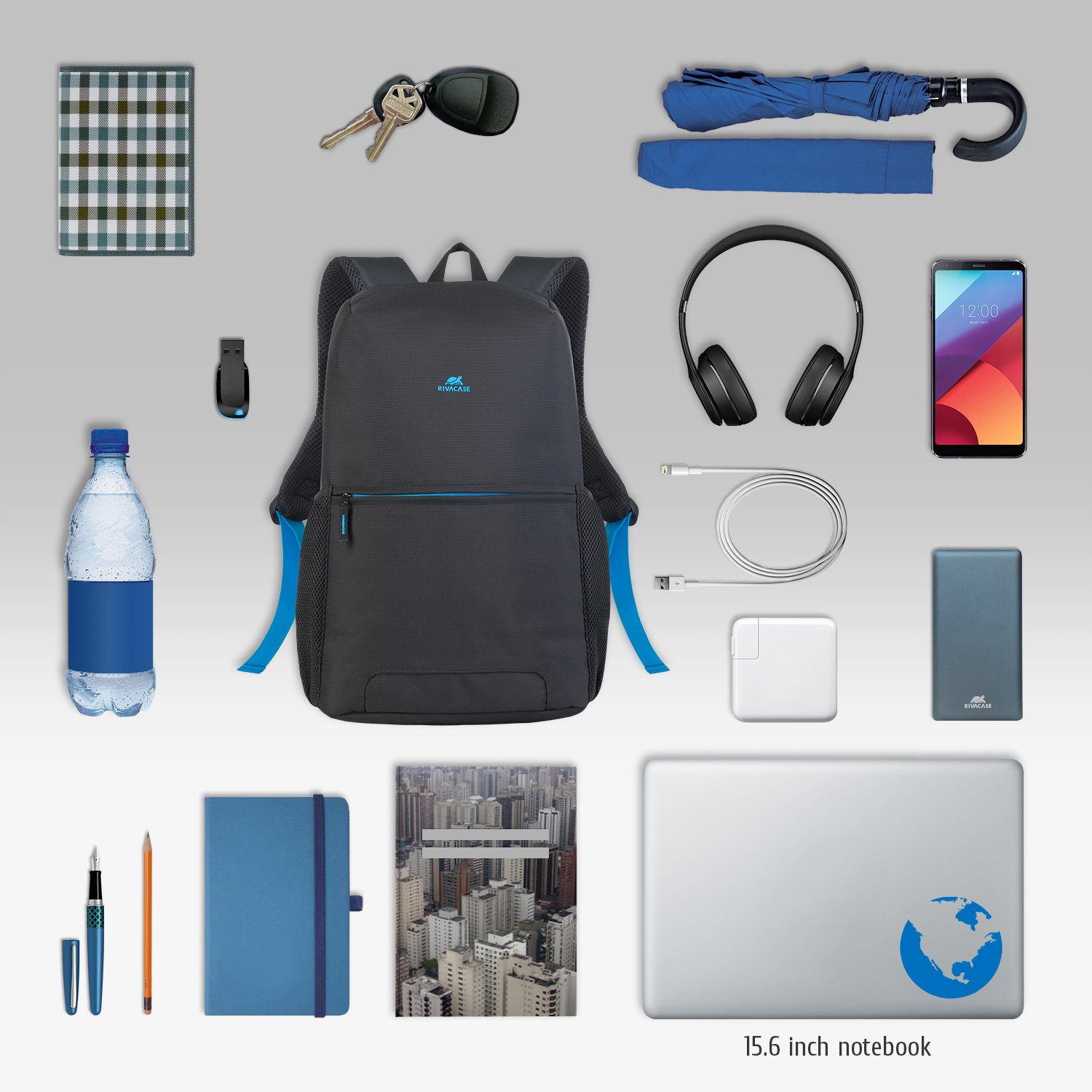 8067 black Full size Laptop backpack 15.6