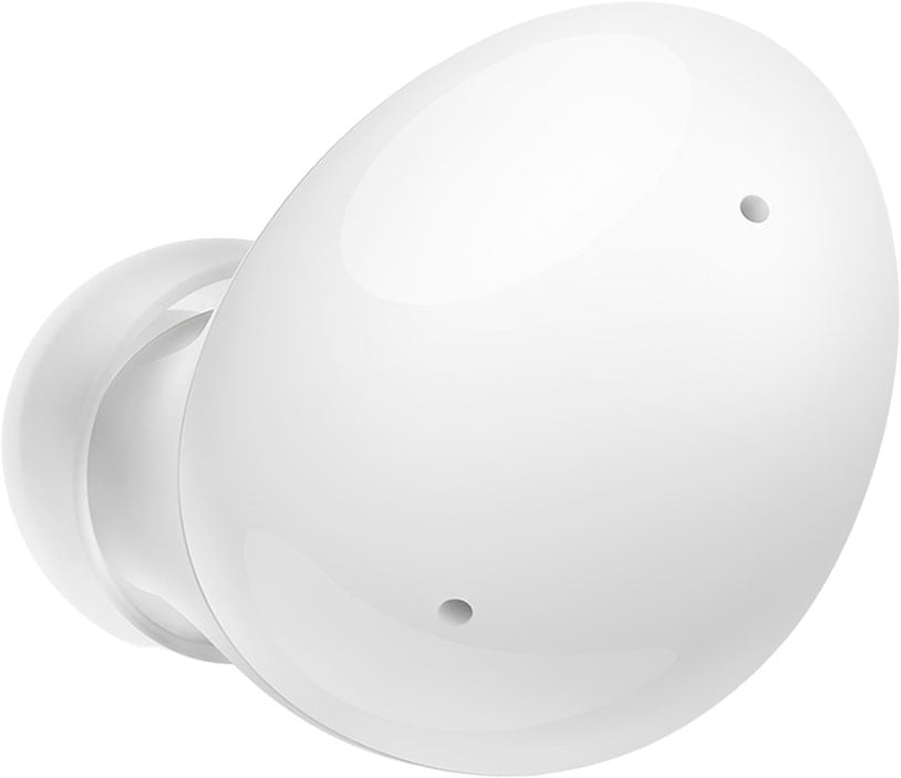 L&rsquo;ext&eacute;rieur d&rsquo;un seul &eacute;couteur Galaxy Buds2 blanc est mis en &eacute;vidence.